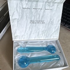 Ice Globe Facial Roller Glass Cooling Massage Tool for Puffiness, Blue