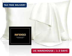 INFIIXSO Mulberry Silk Pillow Cases Standard Size with Zipper, Cream | Ultra Smo