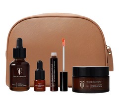 True Botanicals 4 Pc Set, Cleansing Balm, Chebula Active Serum, Vitamin C, Bag