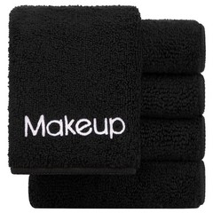 GLIMGLINT Makeup Remover Wash Cloths 5 Pack – Soft 13 x 13 inches, Black