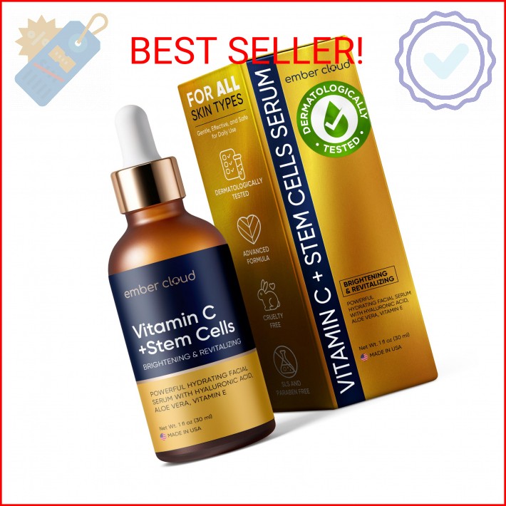 Vitamin C Serum for Face with Stem Cells Hyaluronic Acid Aloe Vera Vitamin E Ant