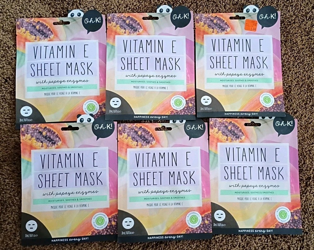 6 Packs of Oh K! VITAMIN E Sheet Mask Made in Korea With Papaya Free Ship