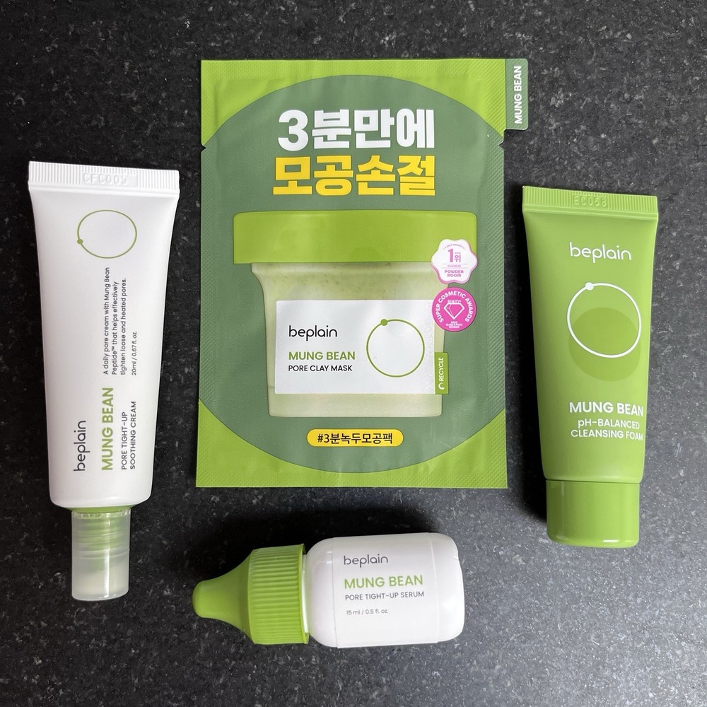 Beplain Mung Bean Pore Tight-Up Travel Set – Cleanser, Cream, Serum and Mask
