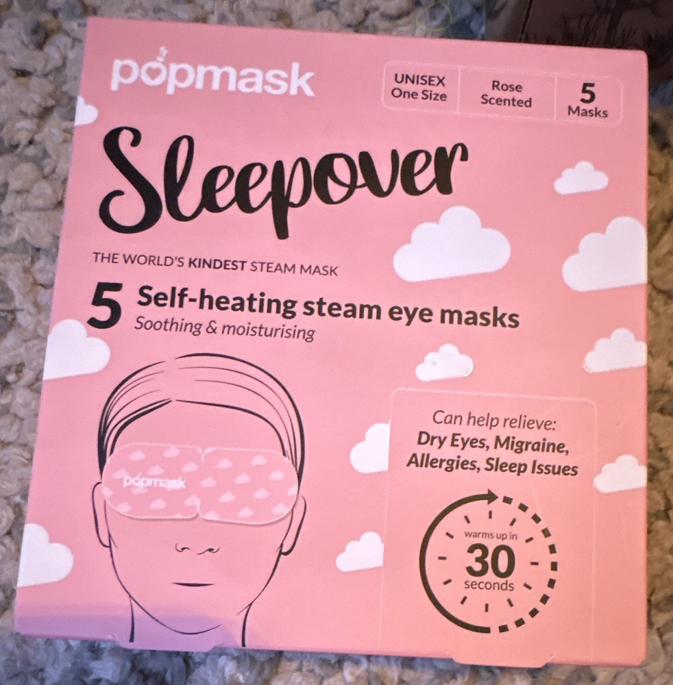 popmask Sleepover Self-Heating Steam Eye Masks Rose Scented Unisex 5 Pack