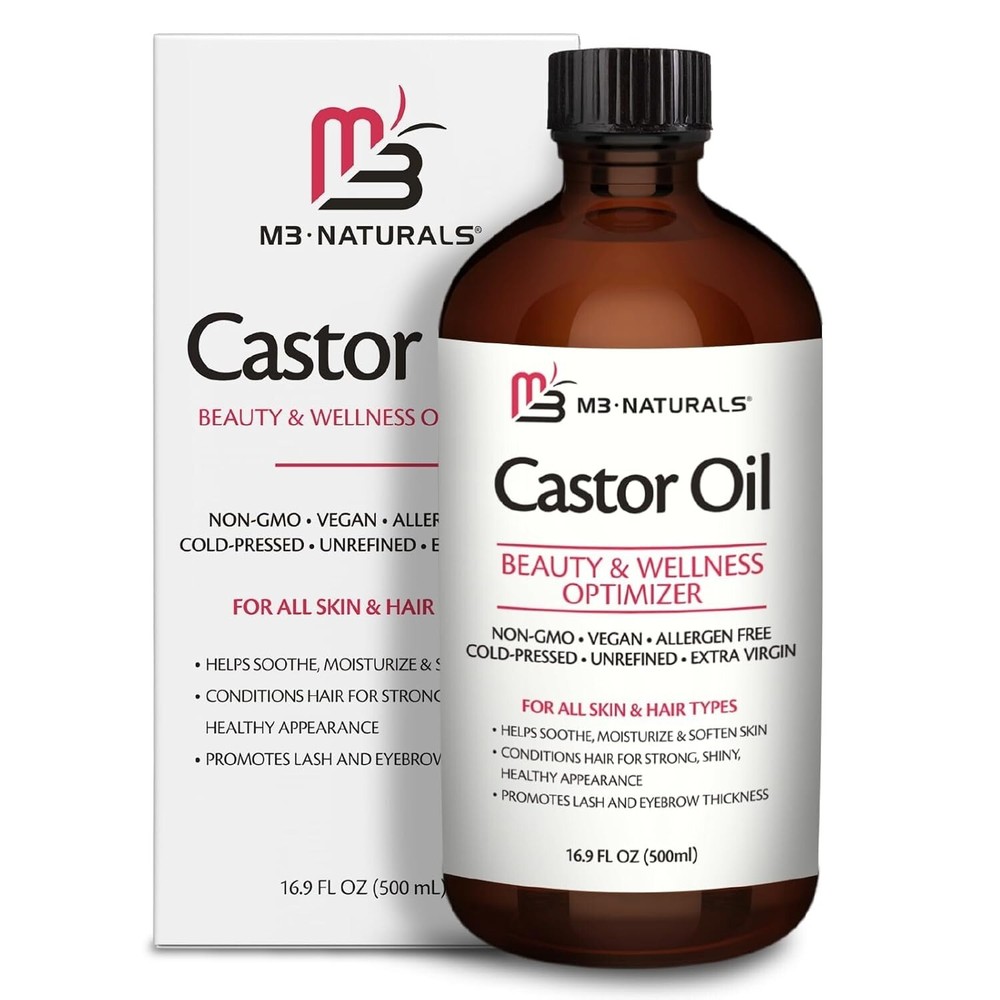 M3 Pure Hexane-Free Cold Pressed Castor Oil 500mL Glass Bottle for Hair