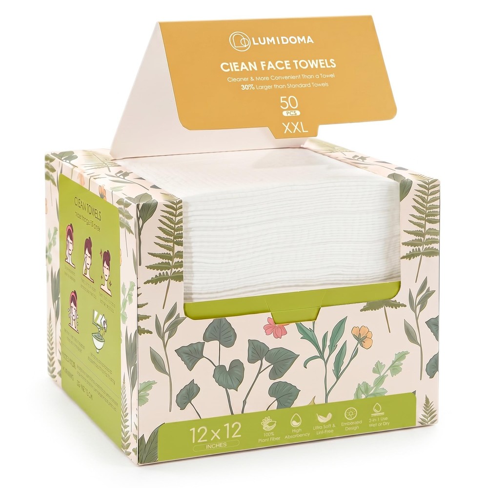 LUMIDOMA XXL Disposable Face Towel 12×12 Inches 50 Count – 2X-Large Size
