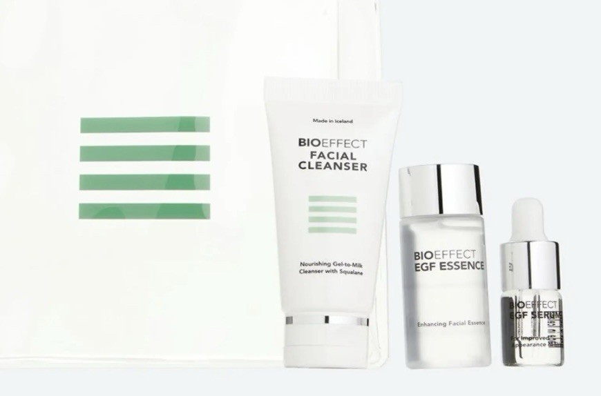 BIOEFFECT Cleanse & Hydrate Trio 3-piece Gift Set with pouch | Cleanser & Serum.