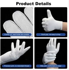 3 Pairs White Cotton Gloves for Dry Hands Sleeping, Moisturizing Spa Lotion Glov