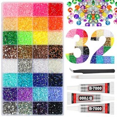 HRLbrc 38000Pcs 3mm Flatback Rhinestones 32 Colors, 3 B7000 Glue