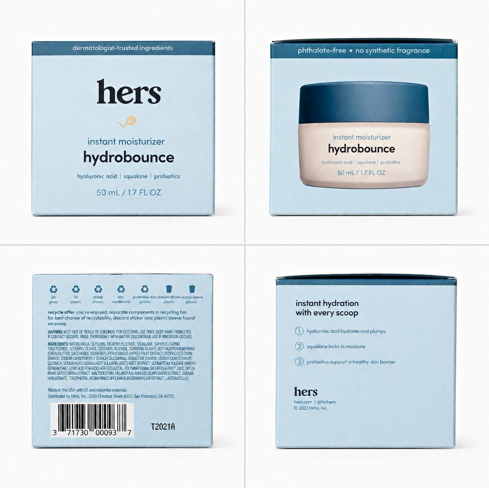 hers hydrobounce Face Moisturizer Cream Hyaluronic Acid + Squalane 1.7 fl oz