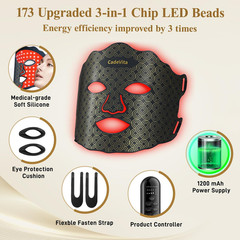 LED Face Neck Therapy Mask 7 Color 173 LED Rechargeable Skin Care Timer Black