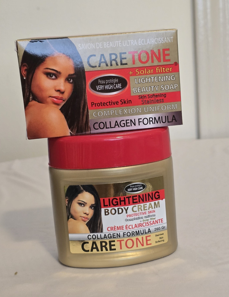 CARE TONE Collagen Formula Skin Brightening Body Cream Sun Filter 260g + Soap