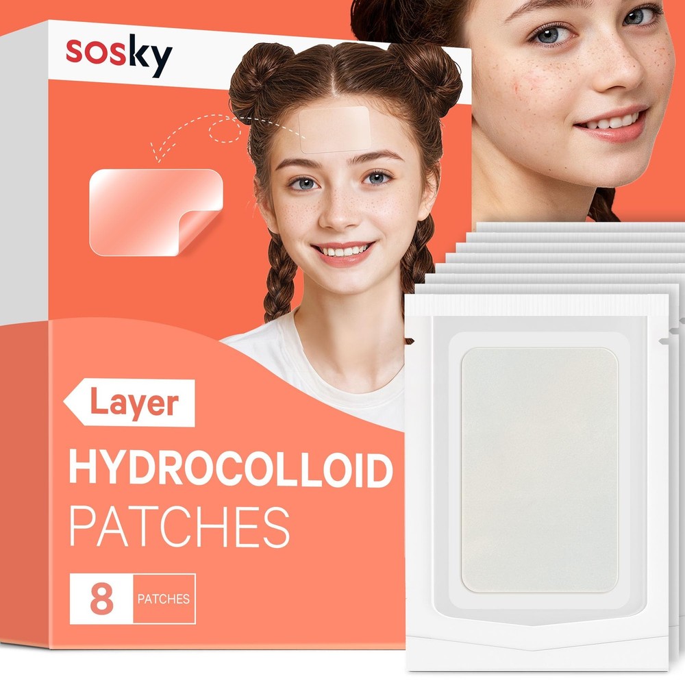 Sosky Large Pimple Patches XL Hydrocolloid 8 Count (Pack of 1), transparency