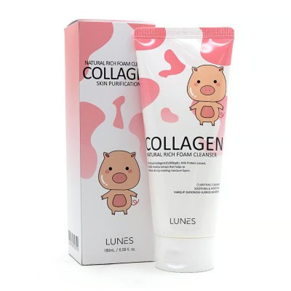 LUNES Collagen Natural Rich Foam Cleanser 180mL | Deep Cleansing Face Wash |