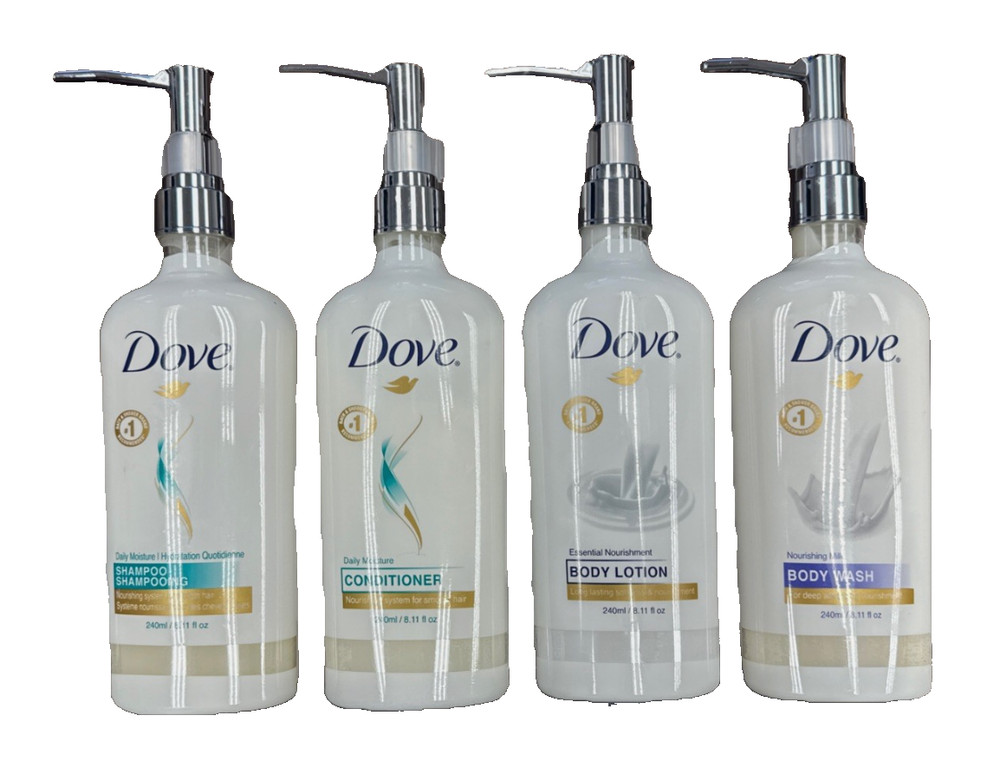 Dove Body Care Nourishment Body Wash Lotion Shampoo and Conditioner 8.11oz In Ea
