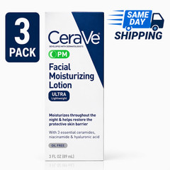 3 Pack CeraVe PM Facial Moisturizing Lotion with Hyaluronic Acid – 3oz