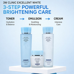3W CLINIC Excellent White Brightening Skin Care Set + 2 Deluxe Samples K-Beauty