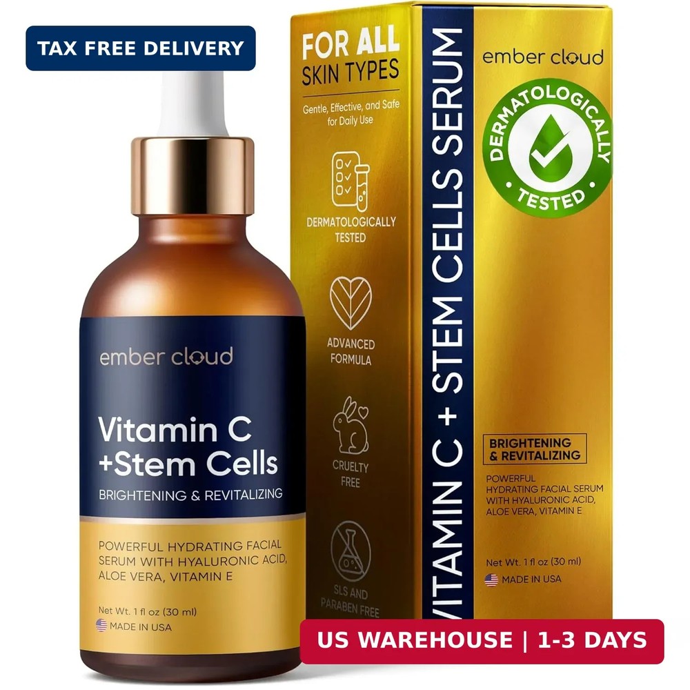 Vitamin C Serum for Face with Stem Cells Hyaluronic Acid Vitamin E Aloe Vera Ant