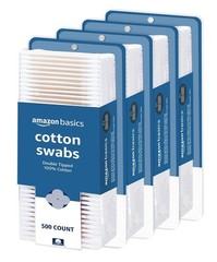 Amazon Basics Double-Tipped Cotton Swabs for Personal Hygiene 4 Pack, White