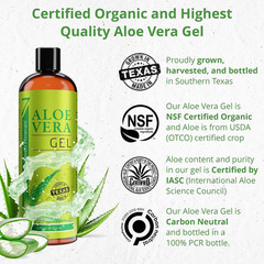 Organic Aloe Vera Gel from Freshly Cut 100% Pure Aloe – Big 12Oz – Highestqualit