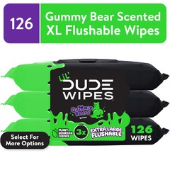LiL&rsquo; DUDE Flushable Wipes, Extra Large Gummie Rears Wet Wipes, Gummy Bear Scent,
