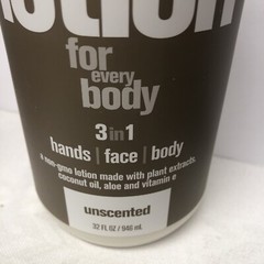 Everyone for Everybody Lotion Unscented 3 In 1 Hands Face Body 32oz Coconut Oil