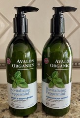 Avalon Organics Hand & Body Lotion Revitalizing PEPPERMINT 12oz ea Lot of (2)