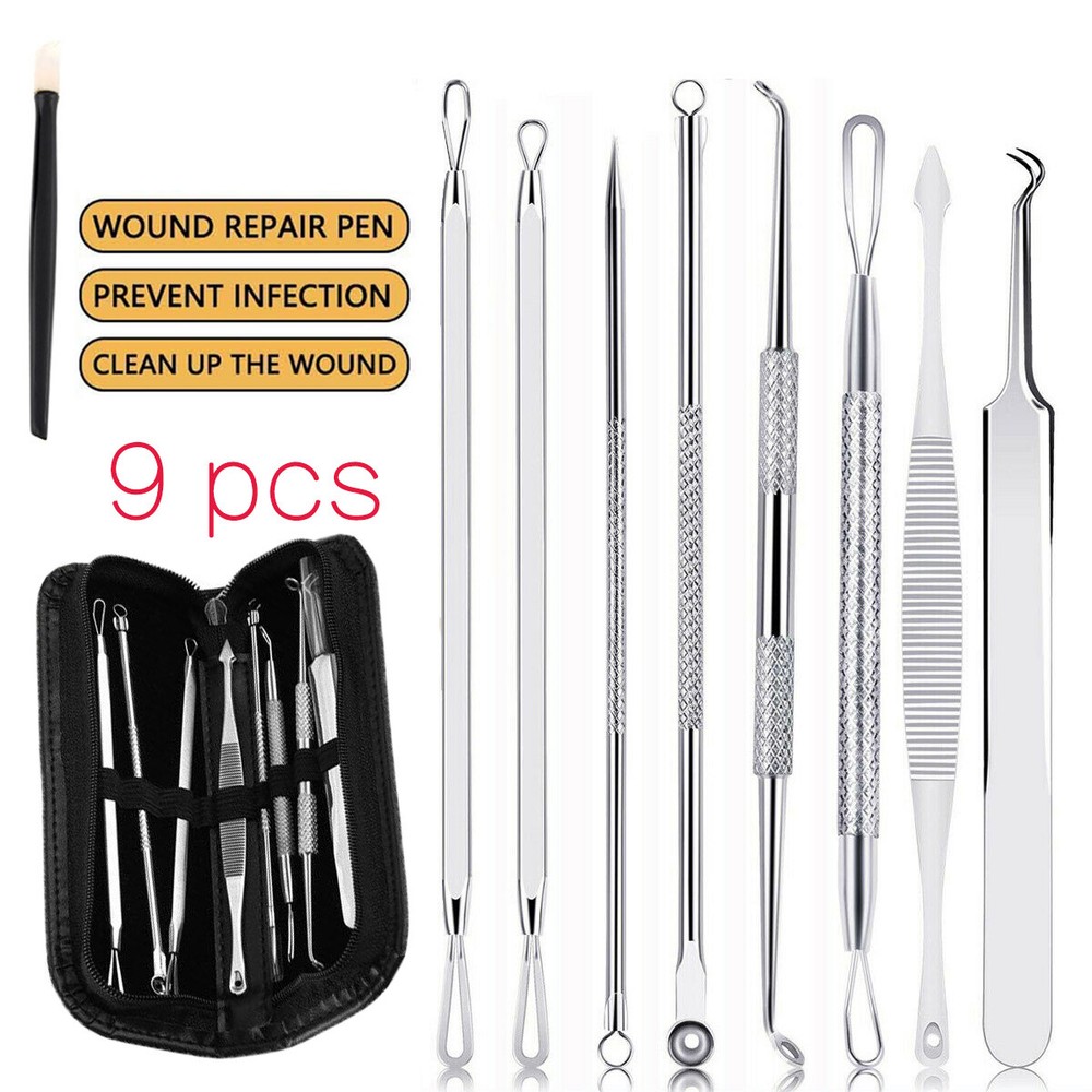 9Pcs Pimple Remover Tool Kit Blackhead Extractor Comedone Acne Spot Popper HOT