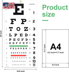 Snellen Eye Chart, Eye Charts for Eye Exams 20 Feet 22×11 Inches, Low Vision Eye