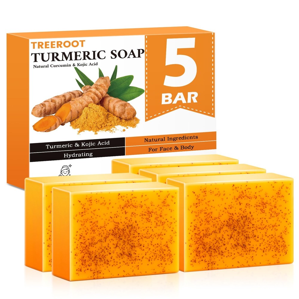 Treeroot 5 Pack Turmeric Soap, 80g Kojic Acid and 1 Count (Pack of 5)