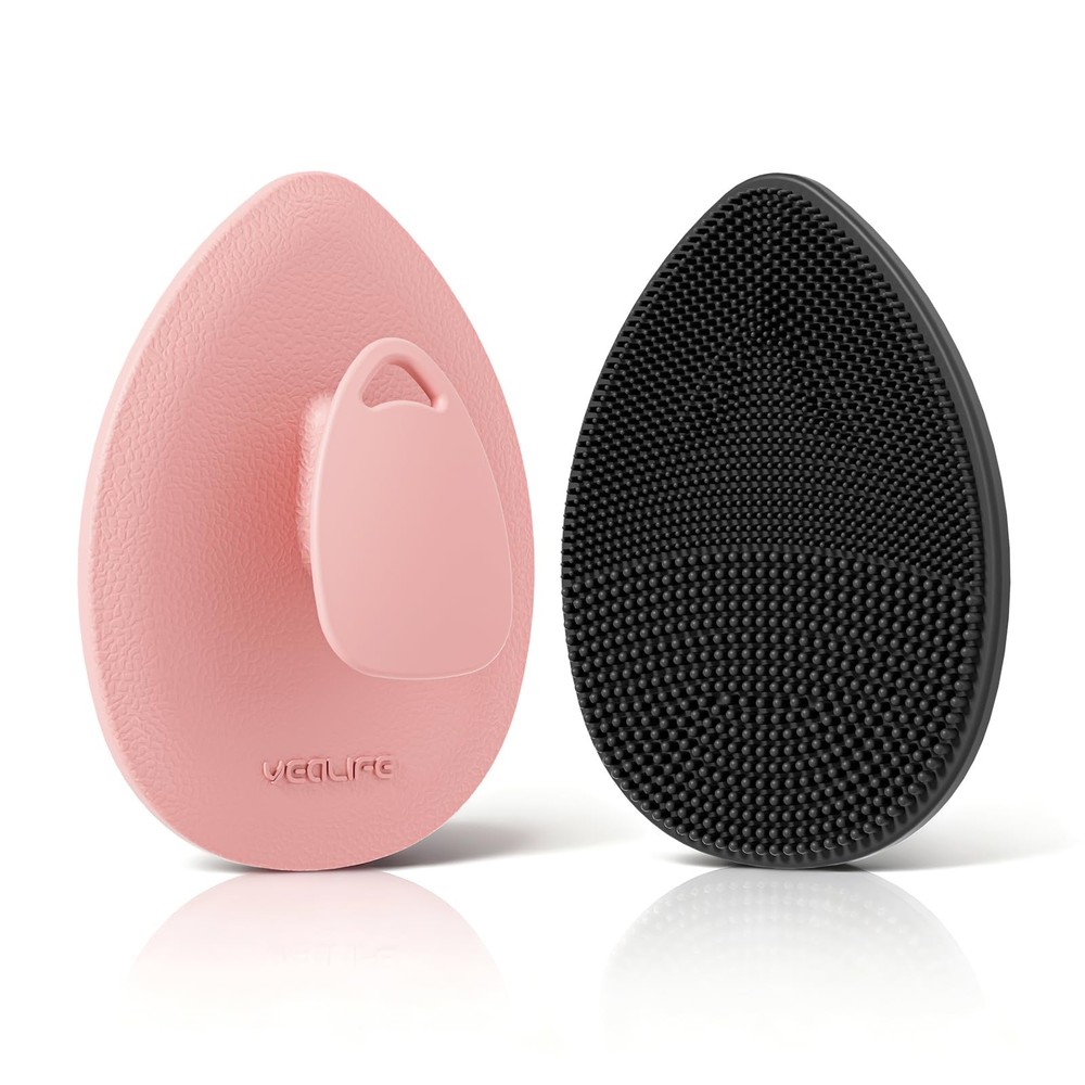 Silicone Face Scrubber 2 Pack, Manual Facial Cleansing Brush for Black & Pink