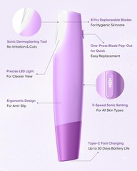 2-in-1 Sonic Dermaplaning Tool for Women – LED Light, 3-Speed Exfoliator, 8 Blad