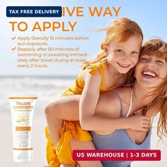 Beef Tallow Sunscreen SPF 50 with Mineral : Instant Sun Protection Non Nano Zinc