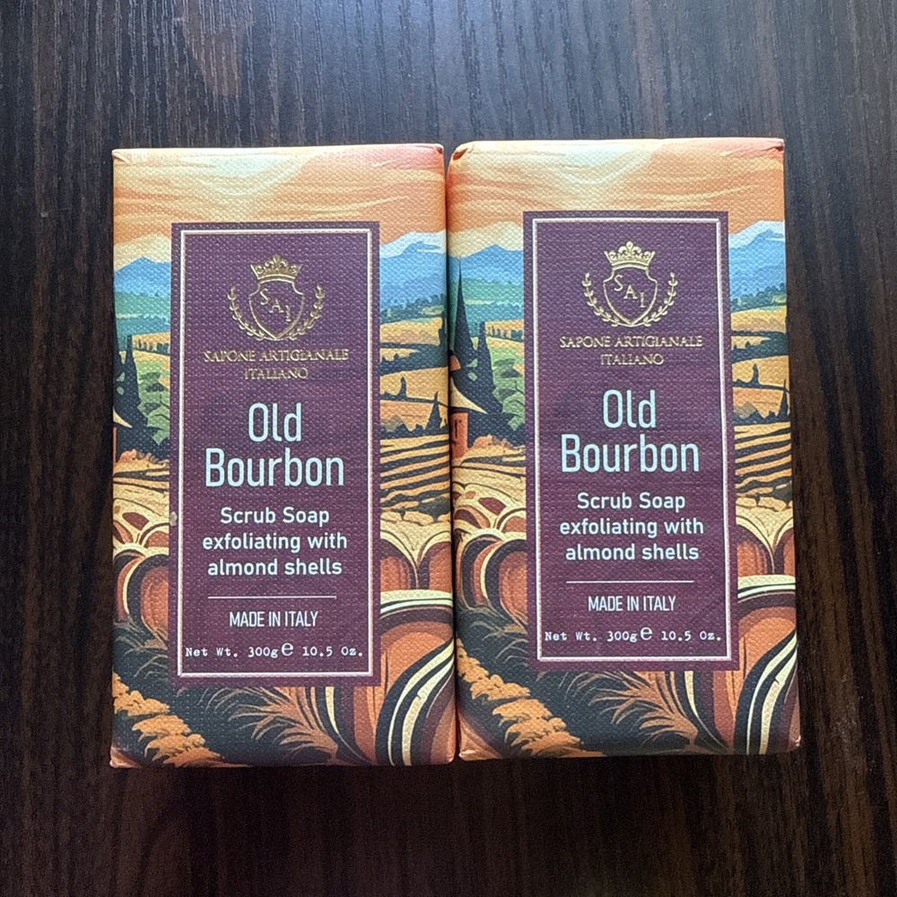 2 Pcs Sai Sapone Artigianale- Old Bourbon Scrub Soap 10.5 Oz/x