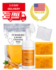 Turmeric Kojic Acid Soap Face Wash Set Facial Cleanser Pads Brush Skin Care