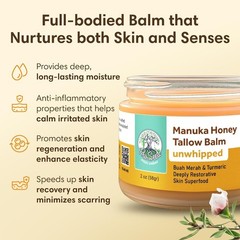 Manuka Honey Frankincense Tallow Balm, Handmade Grass-Fed Beef Tallow, Hydrating