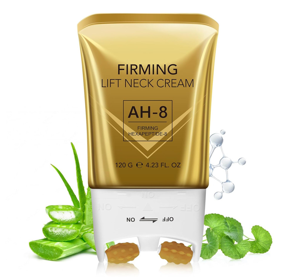 AH8 Firming Neck Cream Tightener with Built-in Massage Roller for Lifting (Gold)