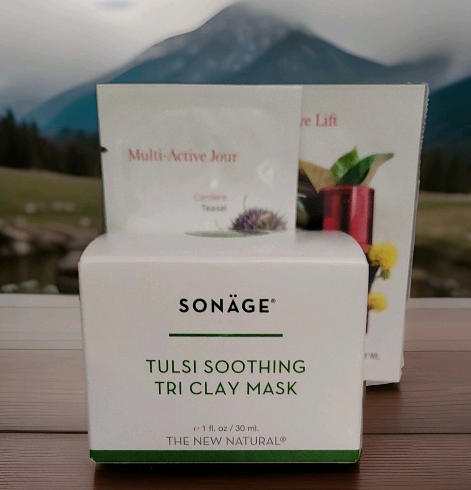 Sonage Tulsi Soothing Tri-Clay Mask- Detox and Calm-1oz -New In Box + BONUS!