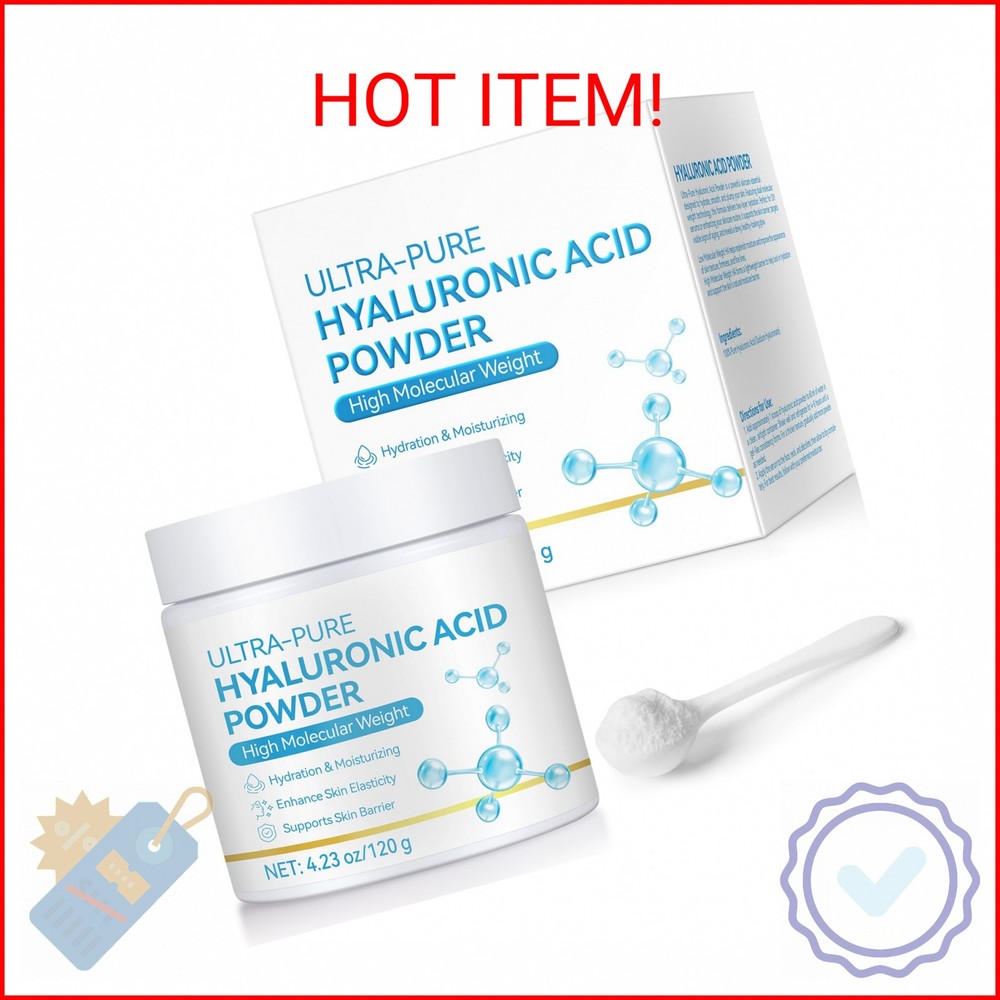 Pure Hyaluronic Acid Serum Powder for Skin & Face, 120G High Molecular Weight An