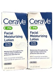 2 cerave pm facial moisturizing lotion lightweight oil free 2oz