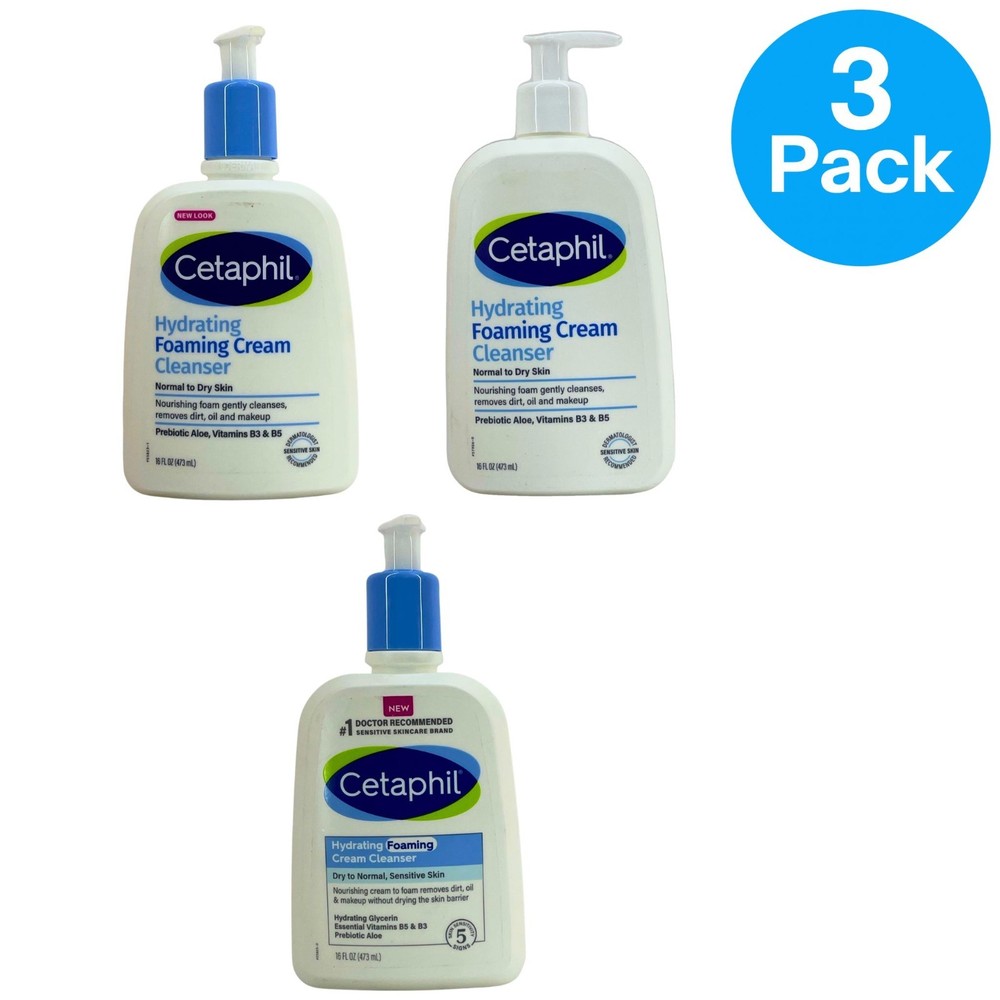 Cetaphil Hydrating Foaming Cream Cleanser Sensitive Skin 16oz 3 Pack New