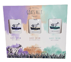 Natural Goats Milk Hand Cream Trio Coconut Lavender and Manuka Honey New in Box*
