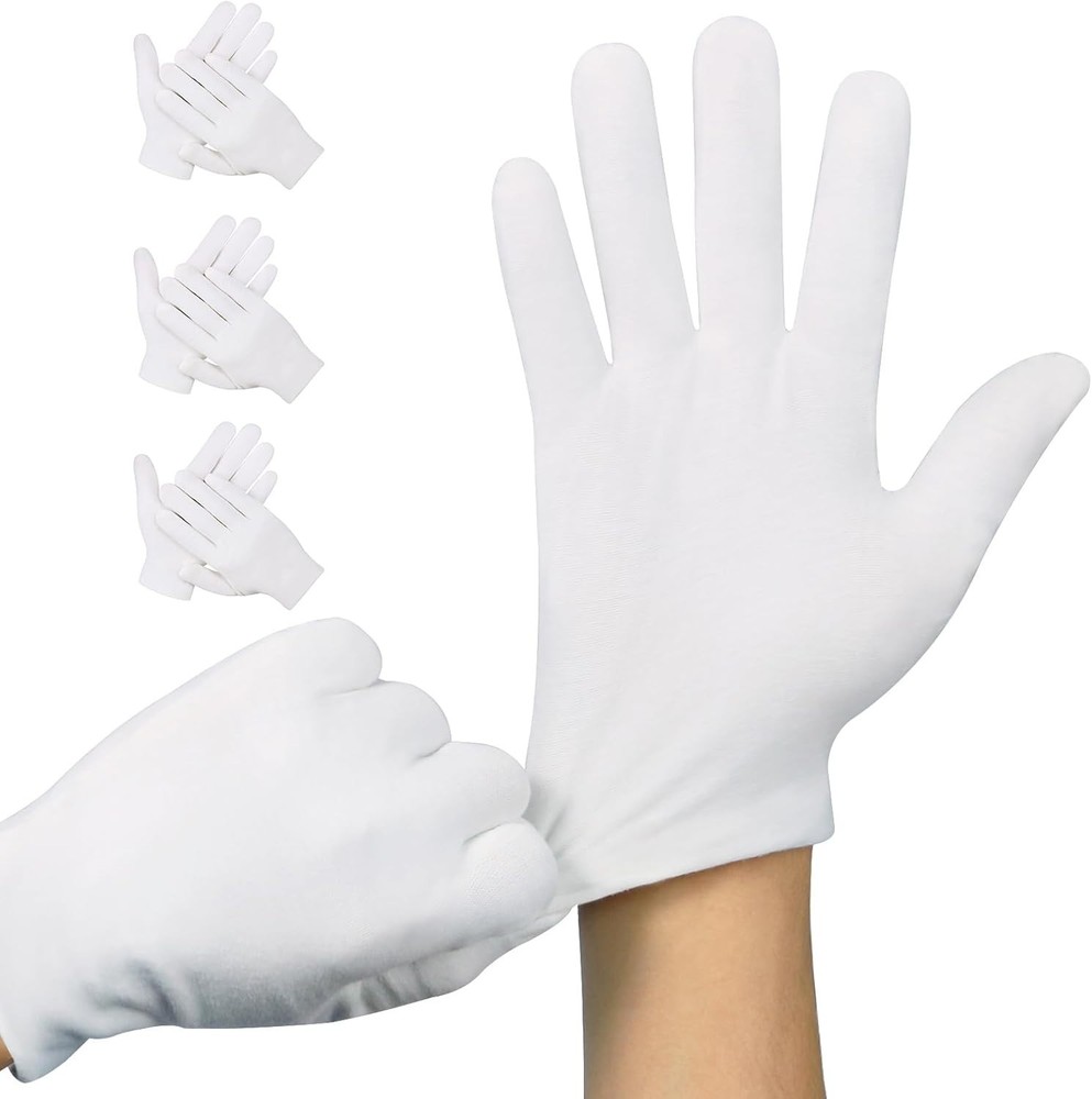 3 Pairs White Cotton Gloves for Dry Hands Sleeping, Moisturizing Spa Lotion Glov