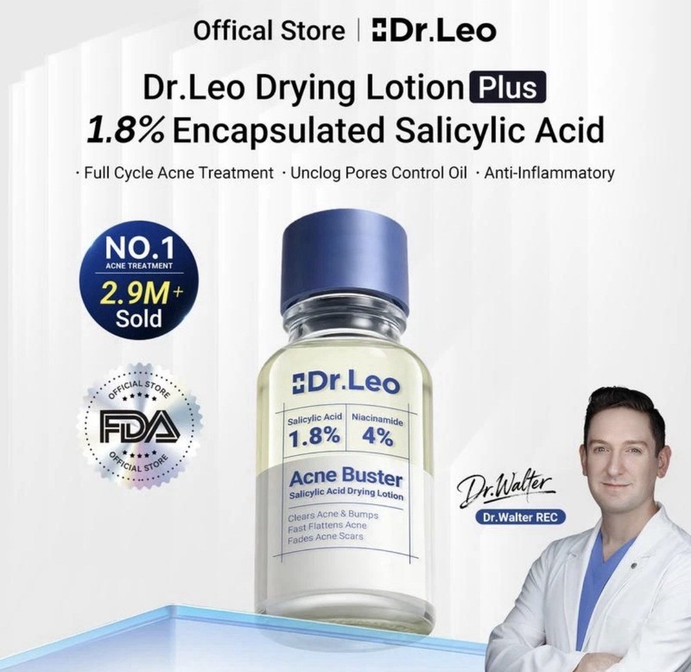 Dr. Leo 1.8% Salicylic Acid Drying Lotion – Acne Treatment for Face, 0.34 fl oz