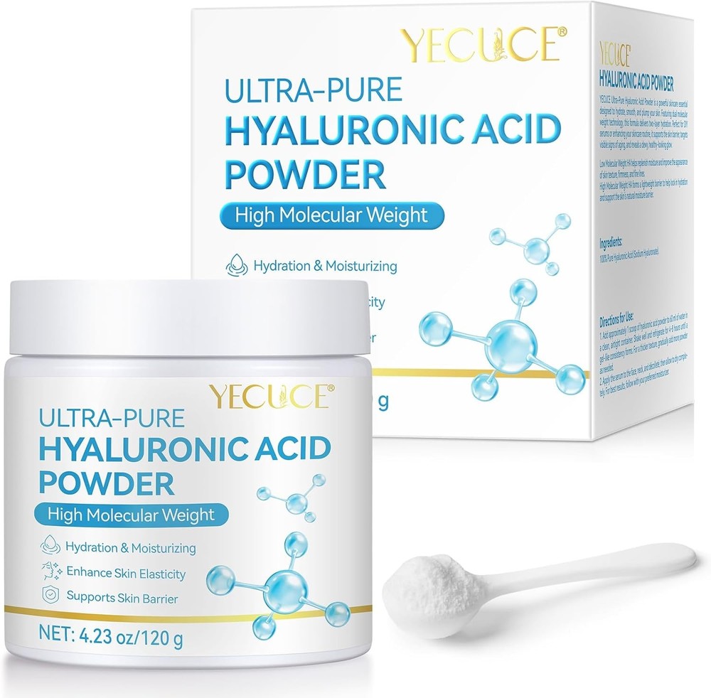 Pure Hyaluronic Acid Serum Powder for Skin & Face, 120G High Molecular Weight An