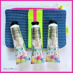3 x Bath & Body Works HAPPY EASTER Sweet Bunny Berry Hand Cream 1 oz + Zip Case