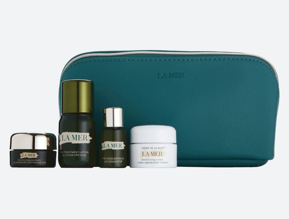 New La Mer 5 Piece Travel Zip Gift Set Moisturizing Cream Eye Concentrate Serum