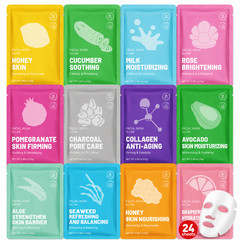 24 Pack Facial Sheet Mask Set Moisture Care Spa Beauty Gift for Women