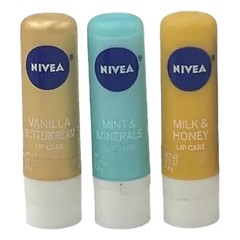 Lot of 3 Nivea Lip Care Vanilla Buttercream Mint Minerals Milk Honey HTF Formula