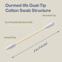 Ourmed Life Cotton Swabs – Biodegradable Bamboo & Cotton, Double-Tipped Cleaning